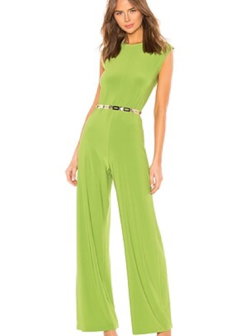 Norma Kamali Sleeveless Wide-Leg Jumpsuit in Lime